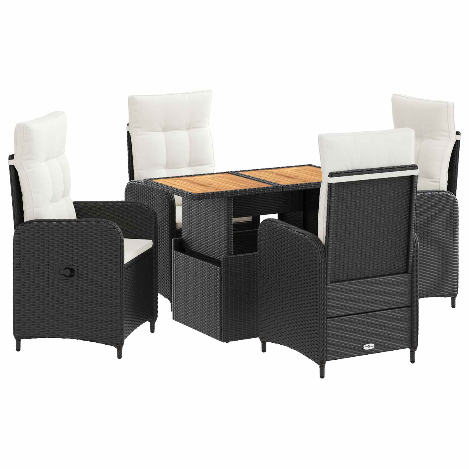 vidaXL Buiten eettafelset met kussen 3 pcs Zwart poly rattan