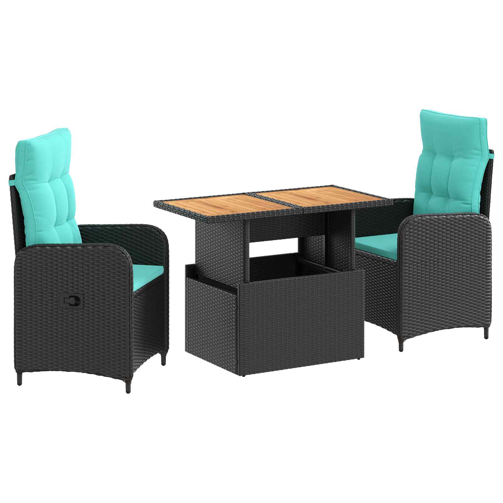 vidaXL Buiten eettafelset met kussen 3 pcs Zwart poly rattan
