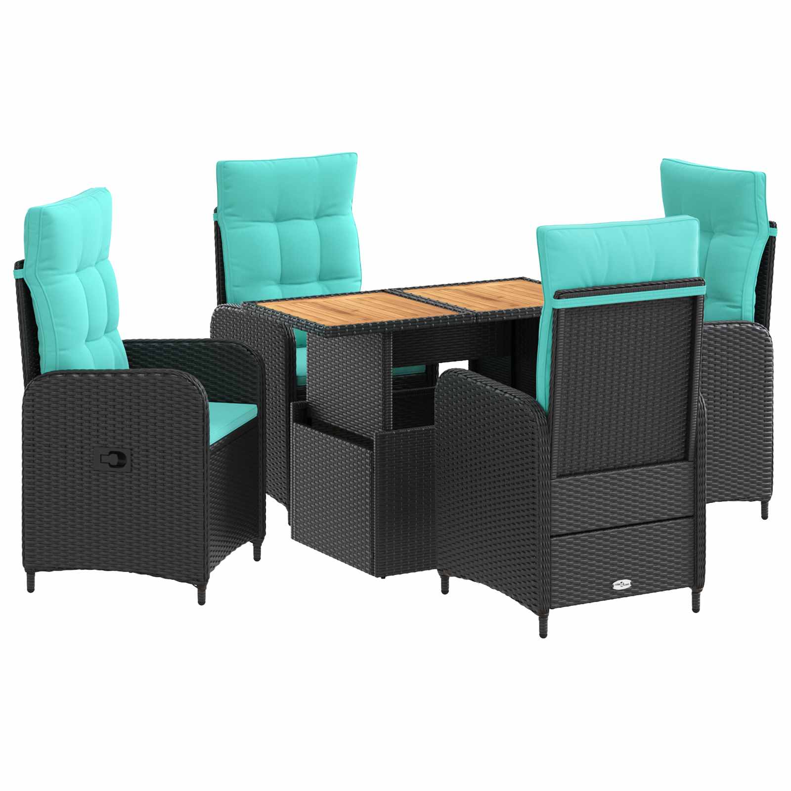 vidaXL Buiten eettafelset met kussen 3 pcs Zwart poly rattan
