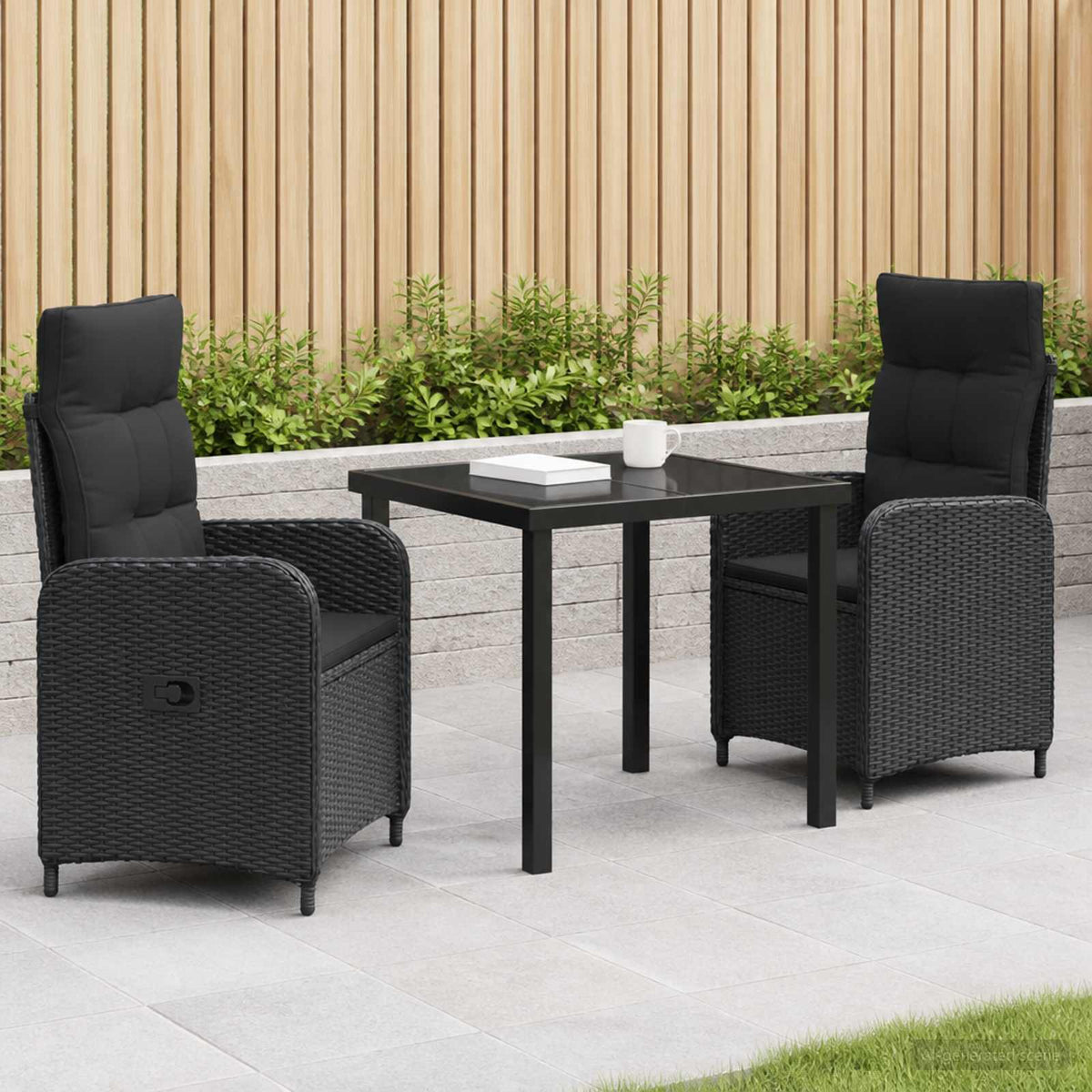 vidaXL Buiten eettafelset 3 st Zwart poly rattan
