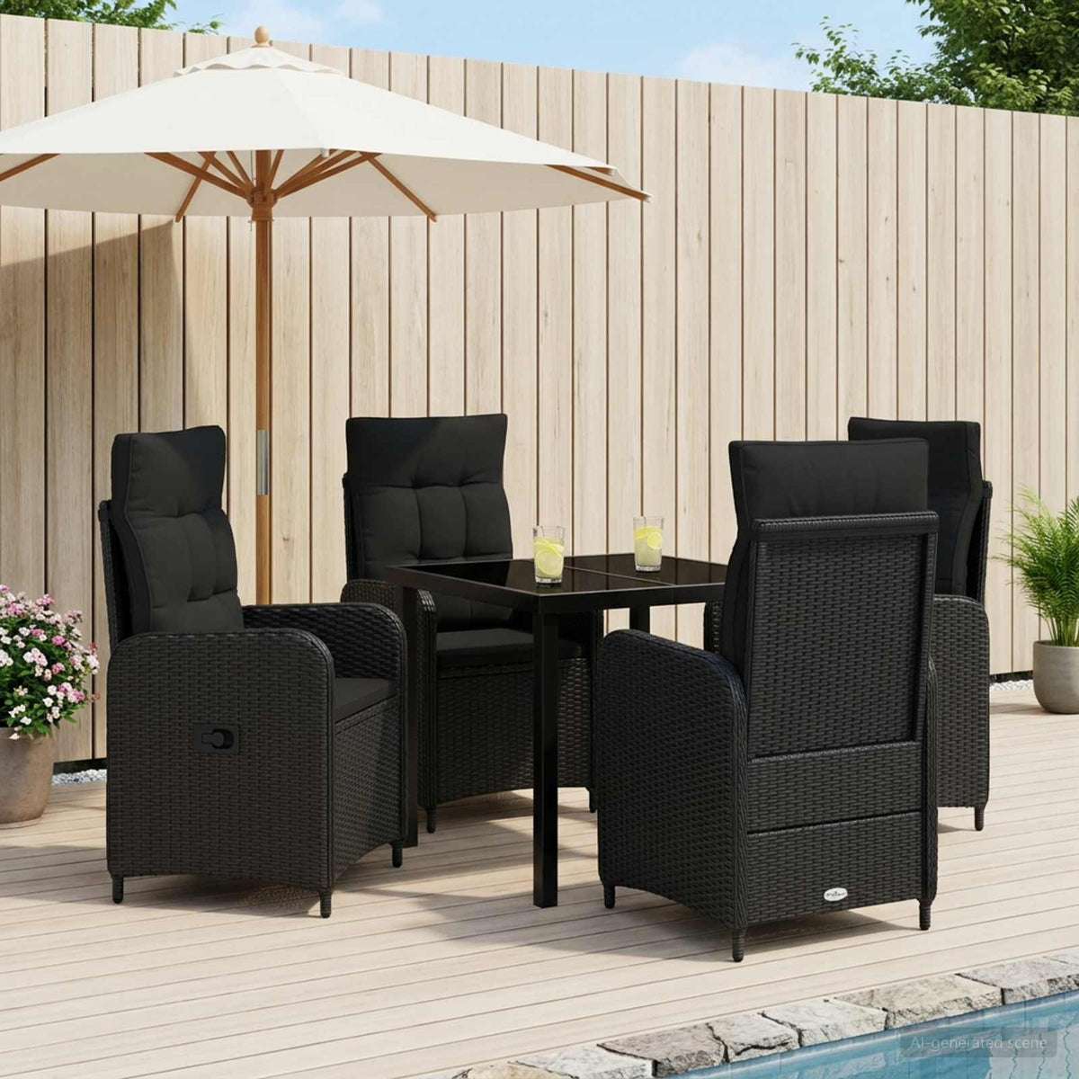 vidaXL Buiten eettafelset 3 st Zwart poly rattan