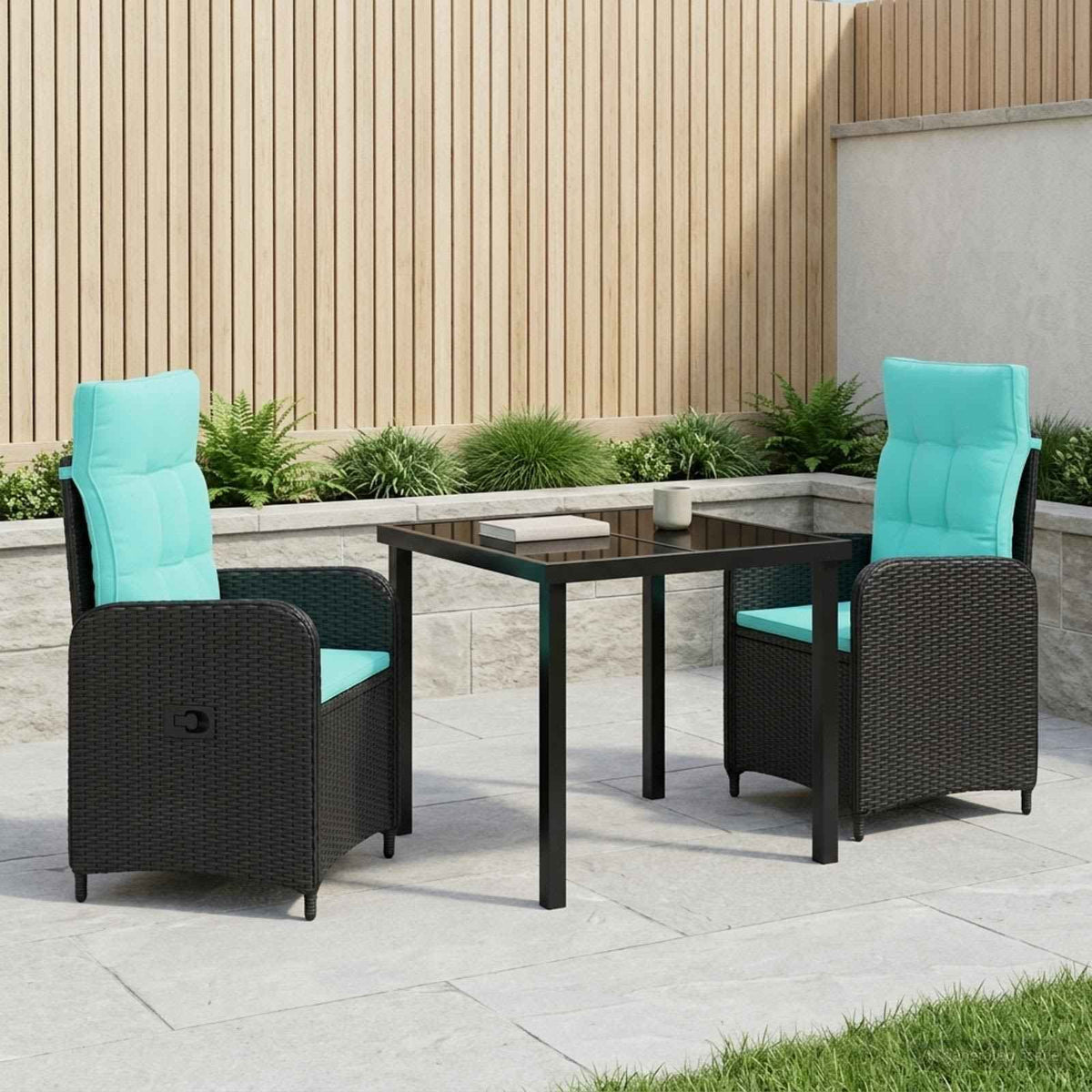 vidaXL Buiten eettafelset 3 st Zwart poly rattan