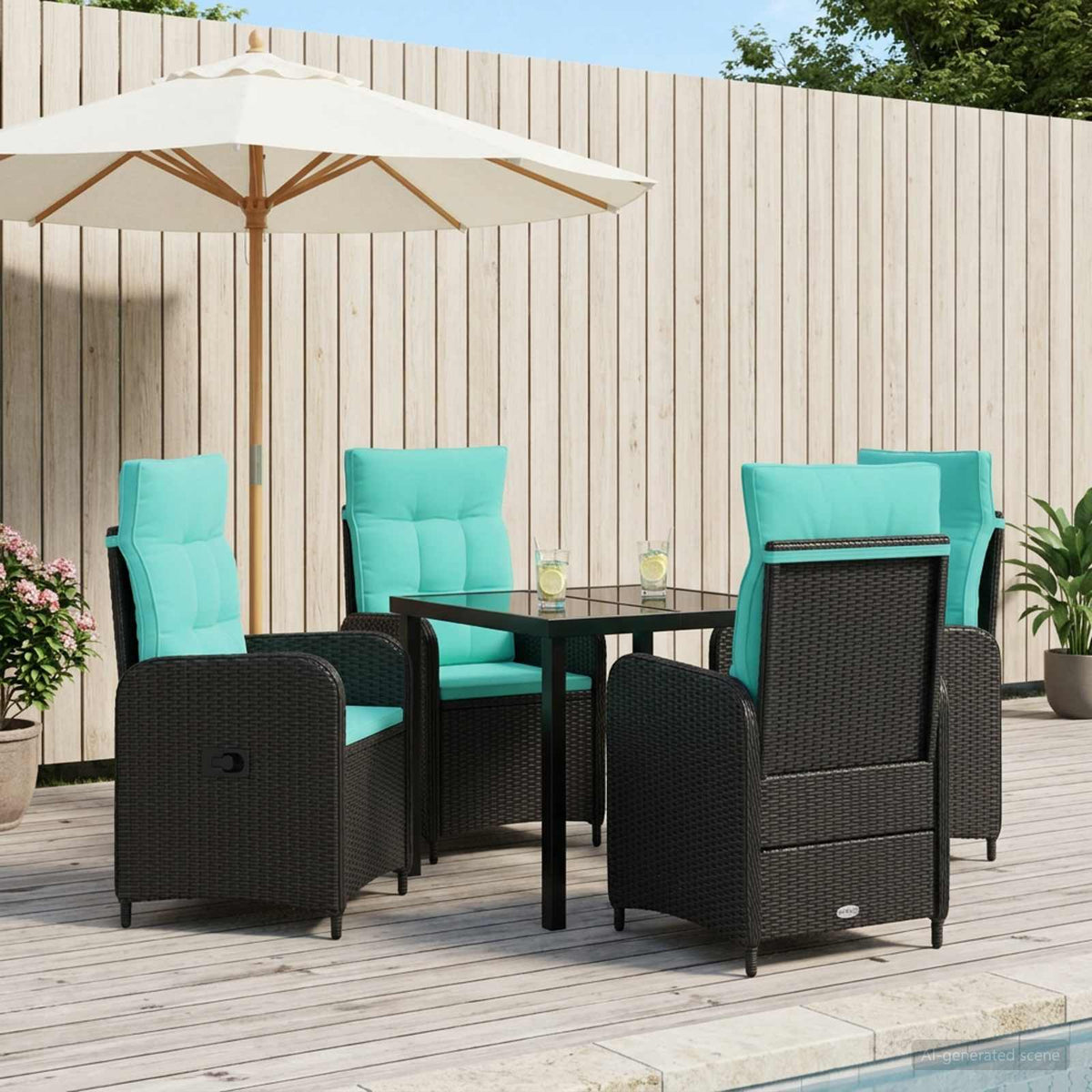 vidaXL Buiten eettafelset 3 st Zwart poly rattan