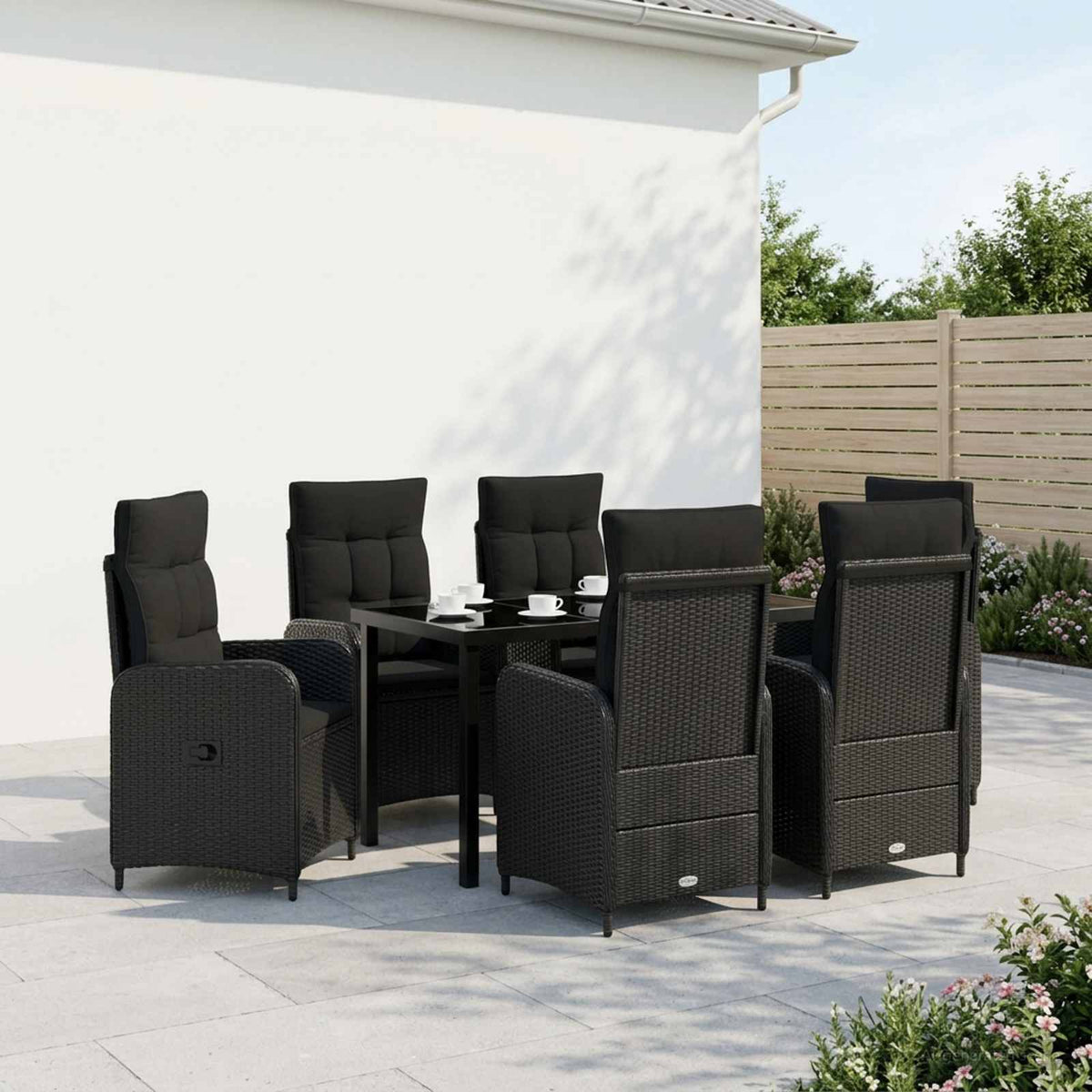 vidaXL Buiten eettafelset 3 st Zwart poly rattan