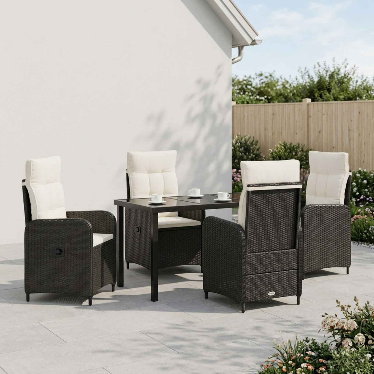vidaXL Buiten eettafelset 3 st Zwart poly rattan