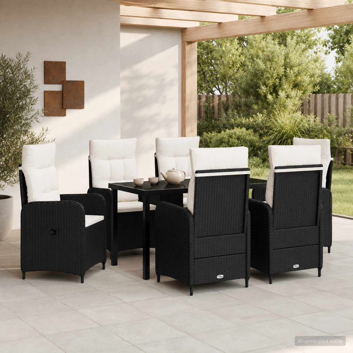 vidaXL Buiten eettafelset 3 st Zwart poly rattan