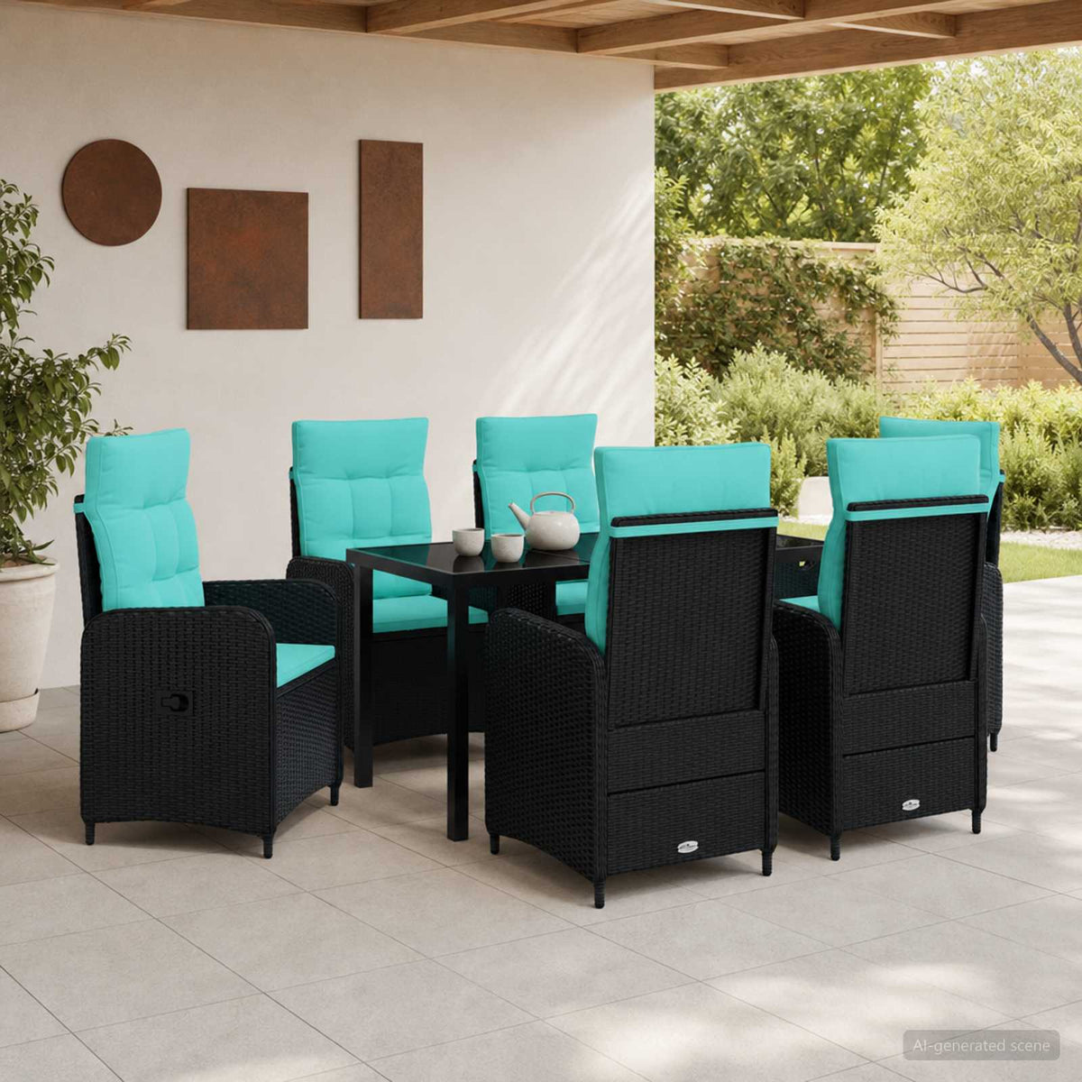 vidaXL Buiten eettafelset 3 st Zwart poly rattan