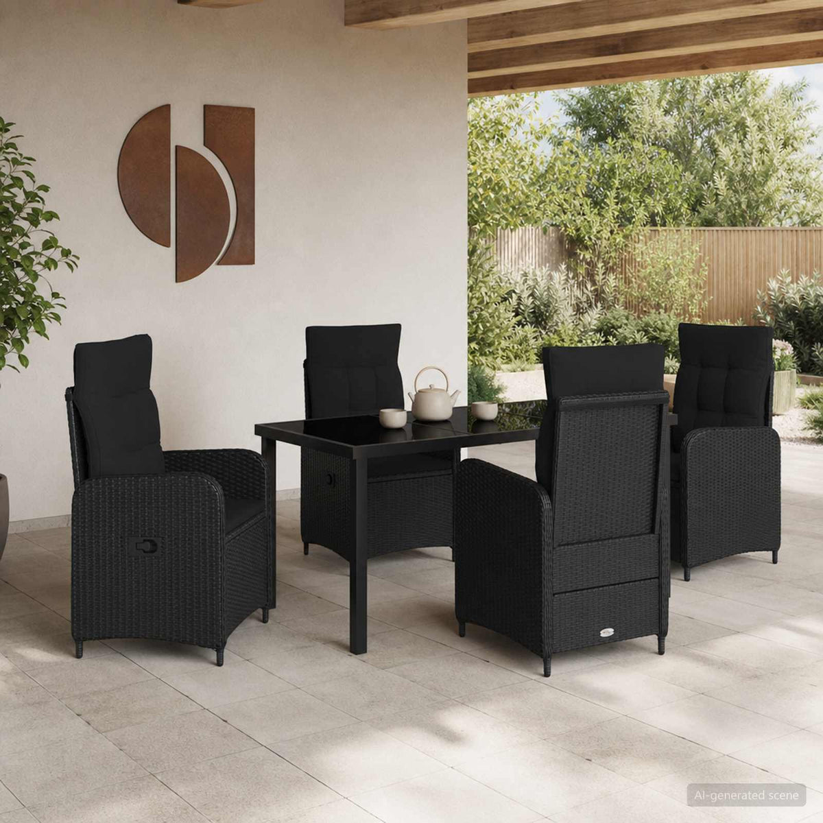 vidaXL Buiten eettafelset 3 st Zwart poly rattan