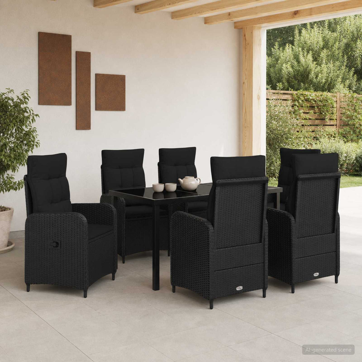 vidaXL Buiten eettafelset 3 st Zwart poly rattan