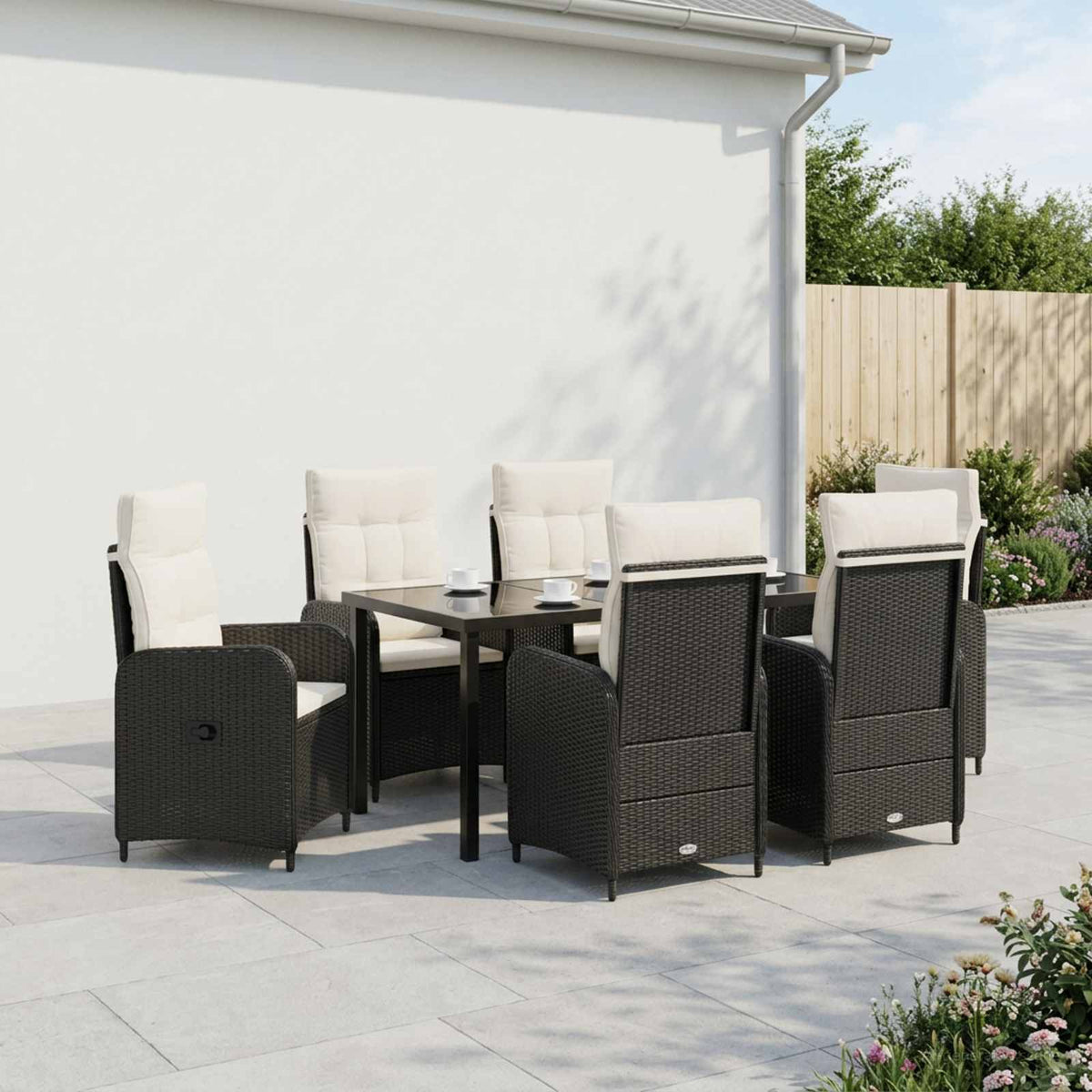 vidaXL Buiten eettafelset 3 st Zwart poly rattan