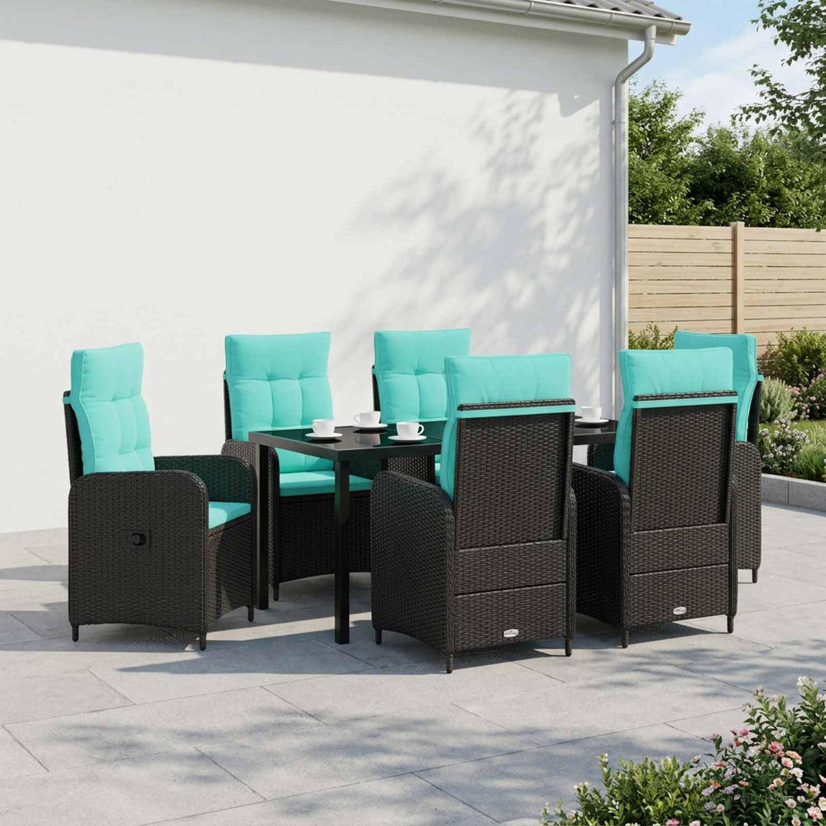 vidaXL Buiten eettafelset 3 st Zwart poly rattan
