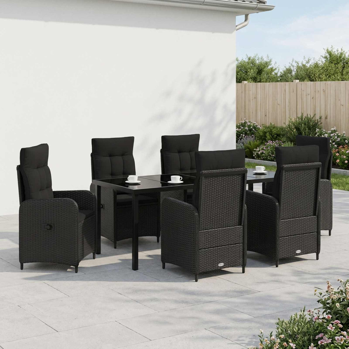vidaXL Buiten eettafelset 3 st Zwart poly rattan
