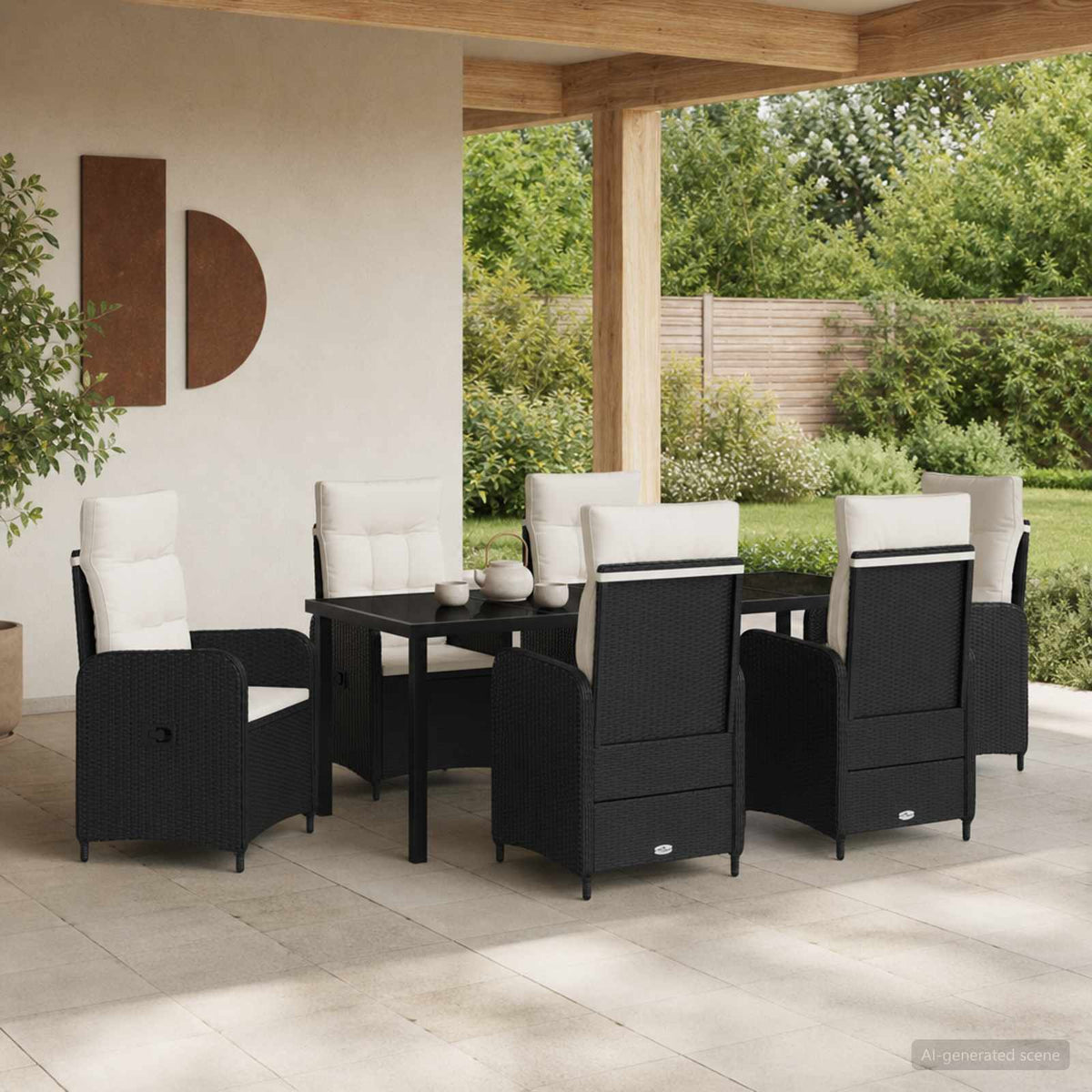 vidaXL Buiten eettafelset 3 st Zwart poly rattan