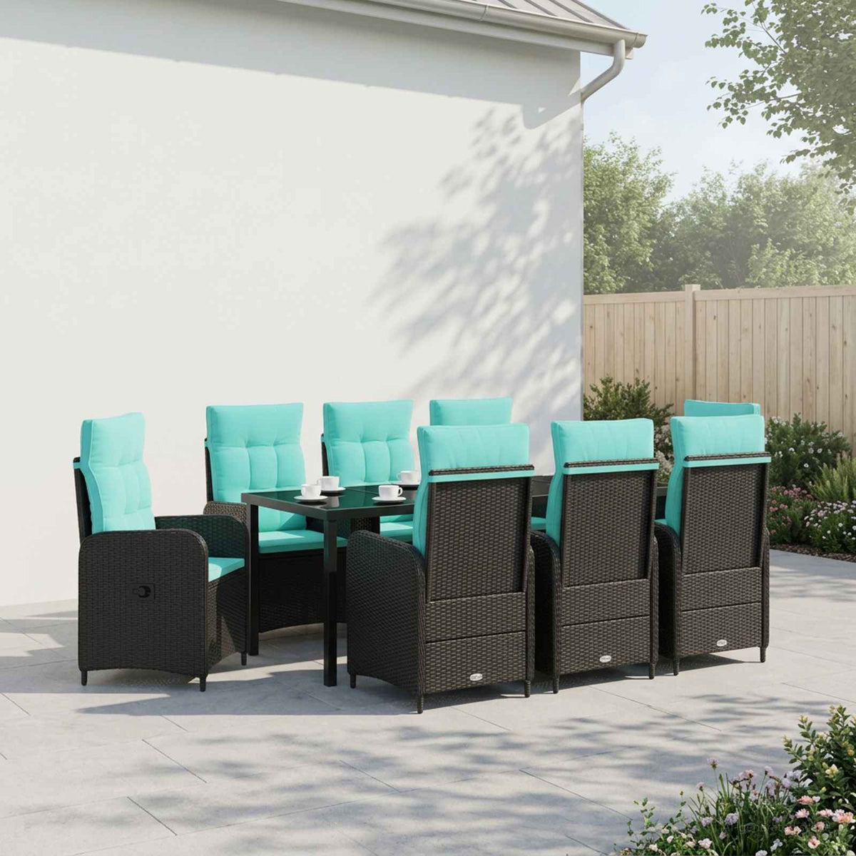 vidaXL Buiten eettafelset 3 st Zwart poly rattan
