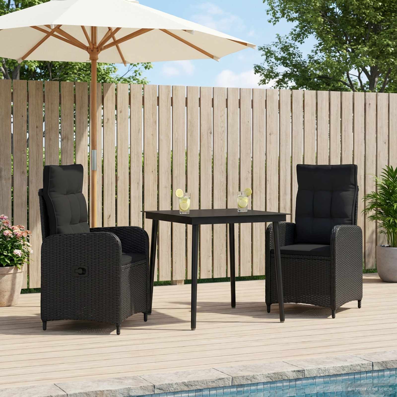 vidaXL Bank tafel set 3 pcs Zwart PE Rattan en Poeder-Coated Staal