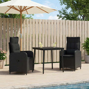 vidaXL Bank tafel set 3 pcs Zwart PE Rattan en Poeder-Coated Staal