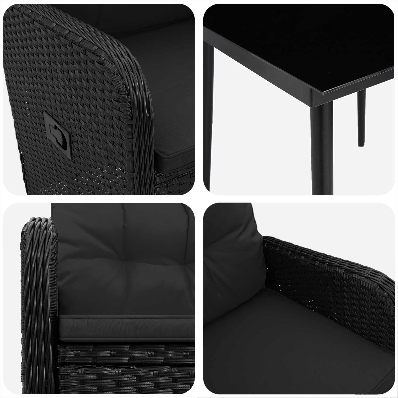 vidaXL Bank tafel set 3 pcs Zwart PE Rattan en Poeder-Coated Staal