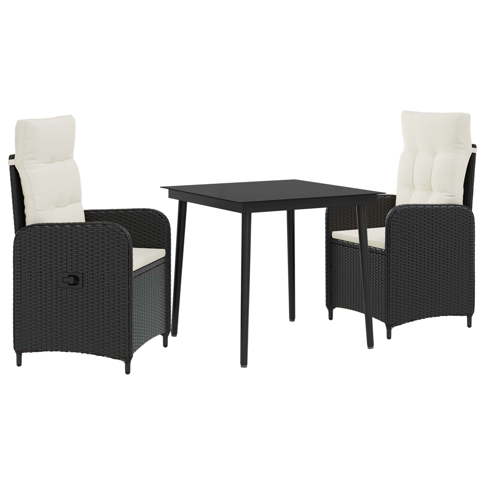 vidaXL Bank tafel set 3 pcs Zwart PE Rattan en Poeder-Coated Staal