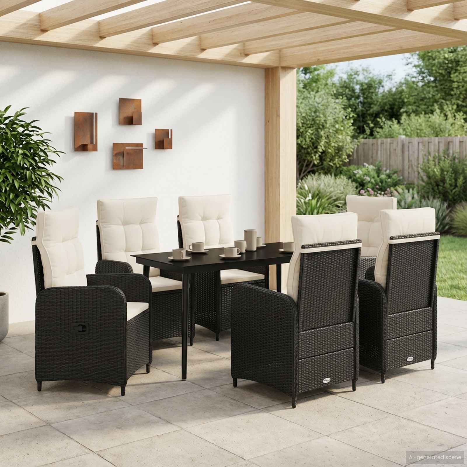 vidaXL Bank tafel set 3 pcs Zwart PE Rattan en Poeder-Coated Staal