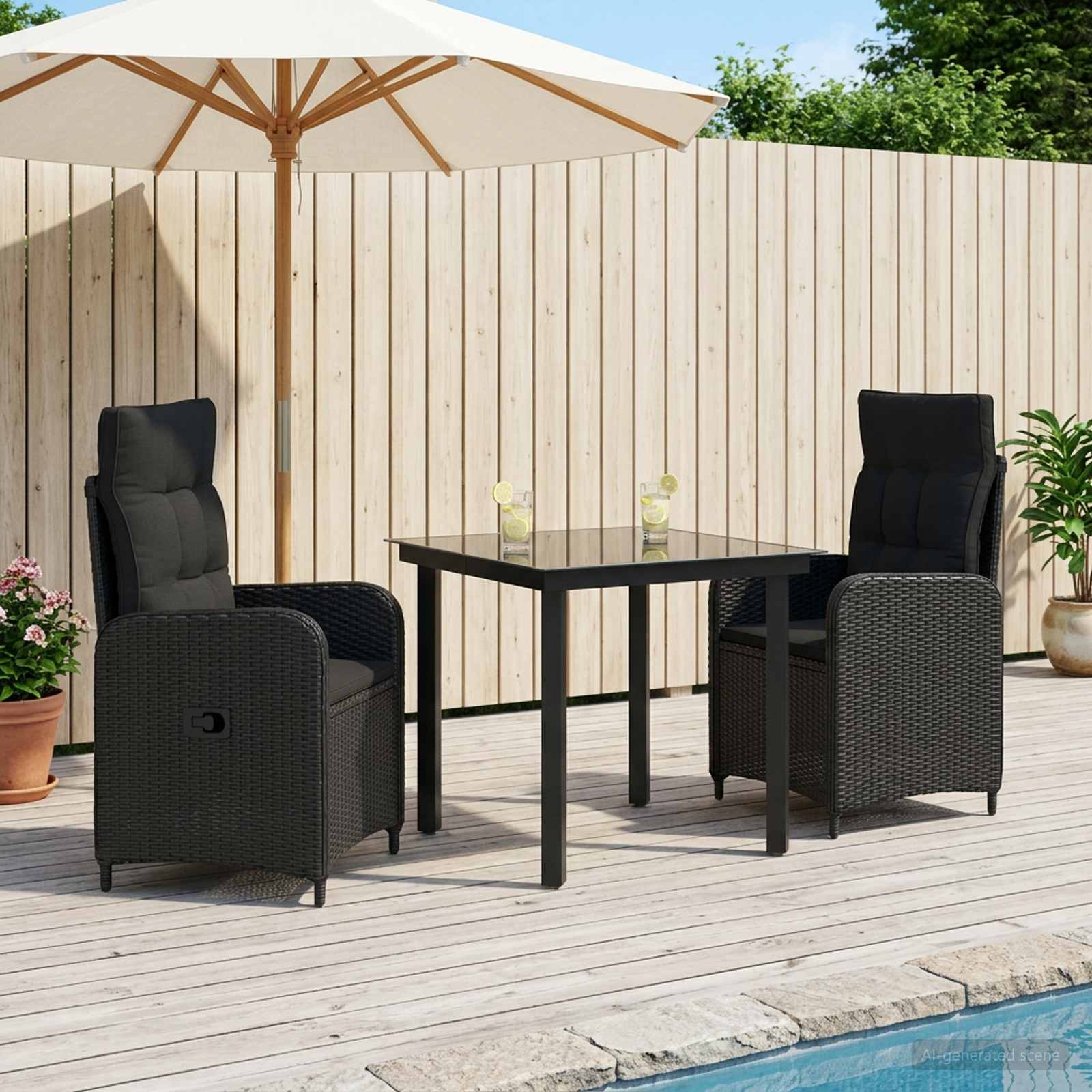 vidaXL Bank tafel set 3 pcs Zwart PE Rattan en Poeder-Coated Staal