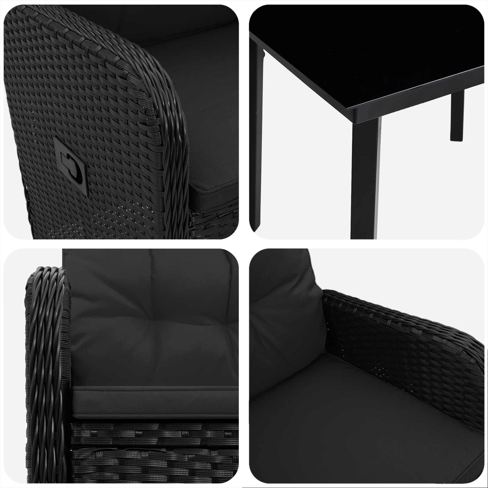 vidaXL Bank tafel set 3 pcs Zwart PE Rattan en Poeder-Coated Staal