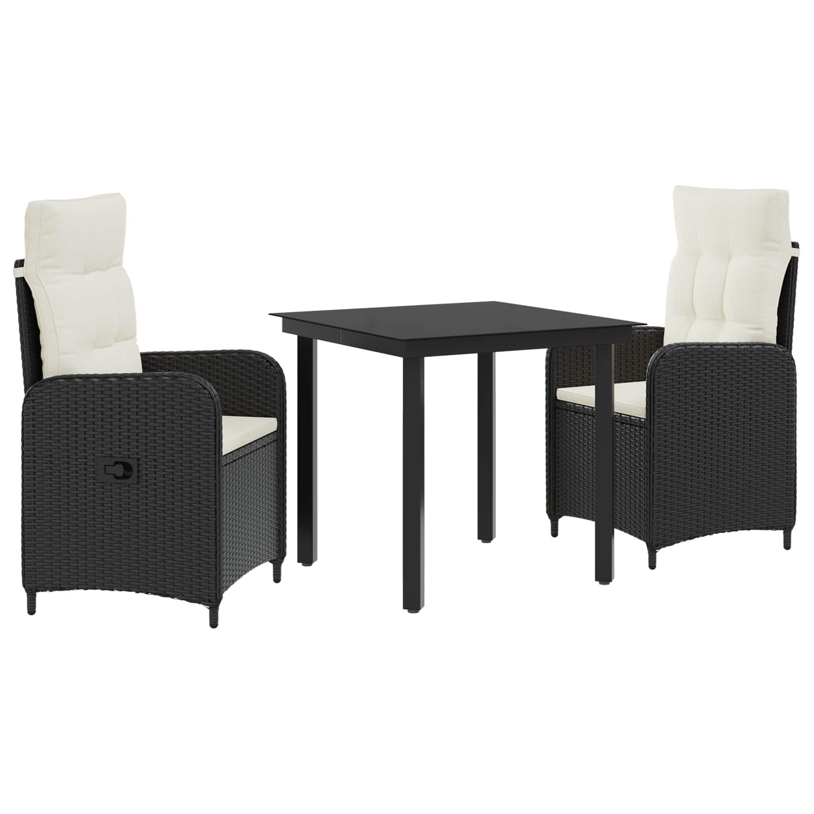 vidaXL Bank tafel set 3 pcs Zwart PE Rattan en Poeder-Coated Staal