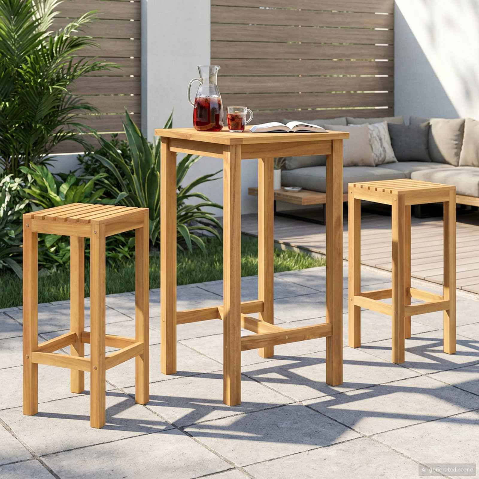 vidaXL Buitenbarset 3 pcs Onbehandeld Massief Teakhout