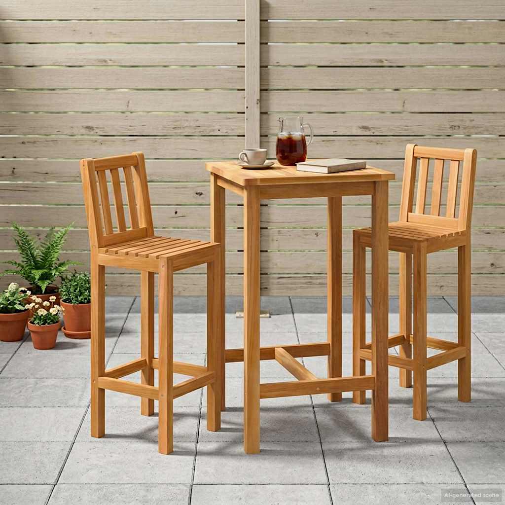 vidaXL Buitenbarset 3 pcs Onbehandeld Massief Teakhout