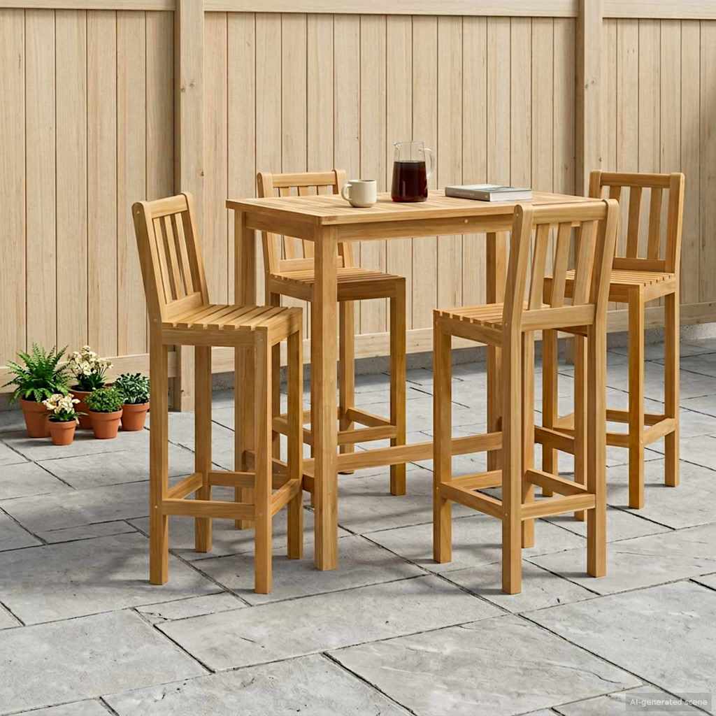 vidaXL Buitenbarset 5 pcs Onbehandeld Massief Teakhout