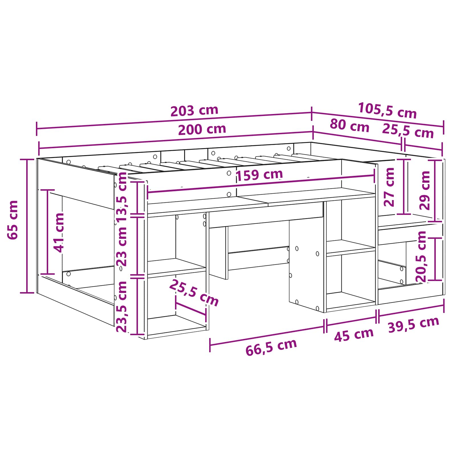 vidaXL Jeugd bedframe met opbergruimte Wit 80 x 200 cm Bewerkt hout