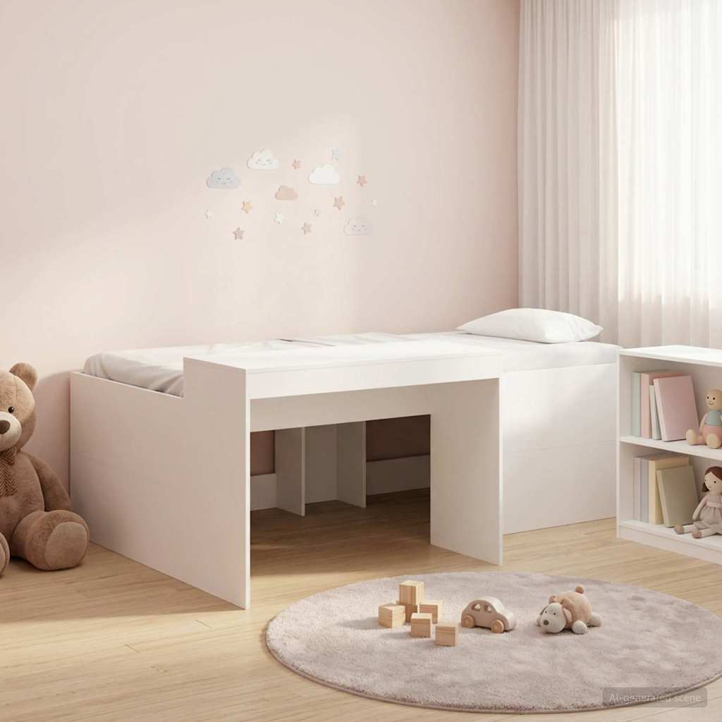 vidaXL Hoge Bed Frame met Bureau voor Kinderen Betongrijs 80 x 200 cm