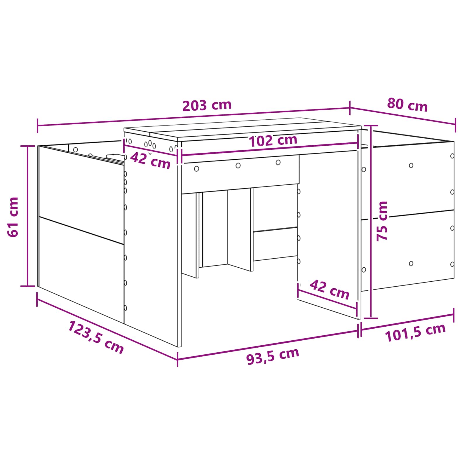vidaXL Hoge Bed Frame met Bureau voor Kinderen Betongrijs 80 x 200 cm