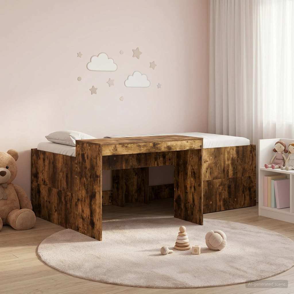 vidaXL Hoge Bed Frame met Bureau voor Kinderen Betongrijs 80 x 200 cm