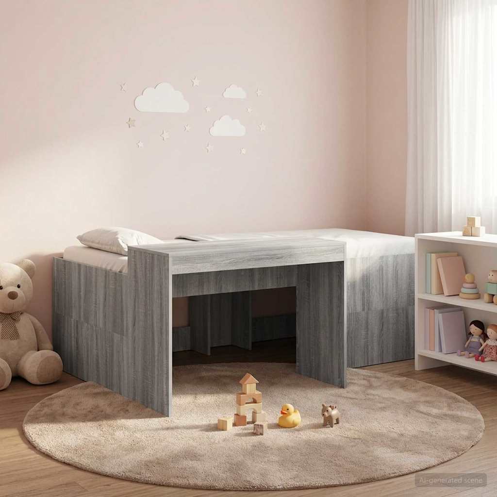 vidaXL Hoge Bed Frame met Bureau voor Kinderen Betongrijs 80 x 200 cm
