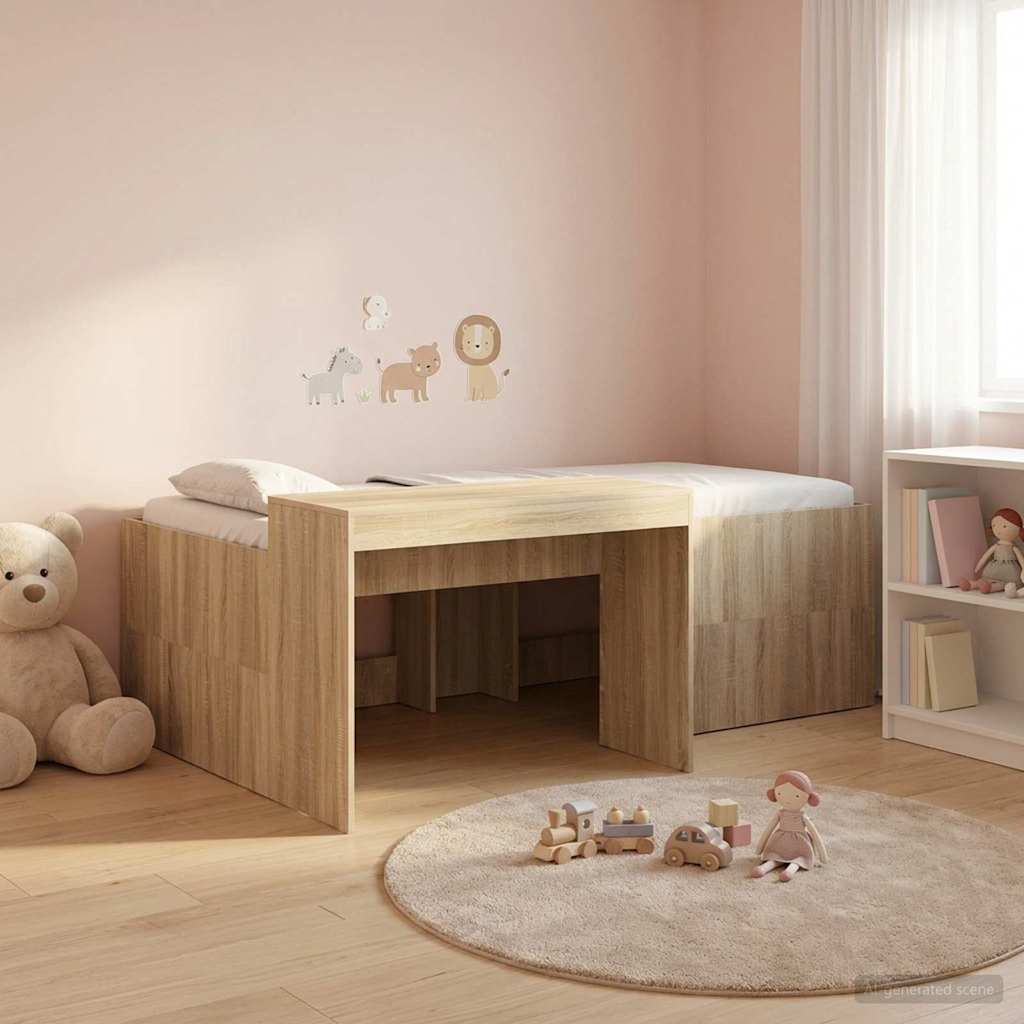 vidaXL Hoge Bed Frame met Bureau voor Kinderen Betongrijs 80 x 200 cm