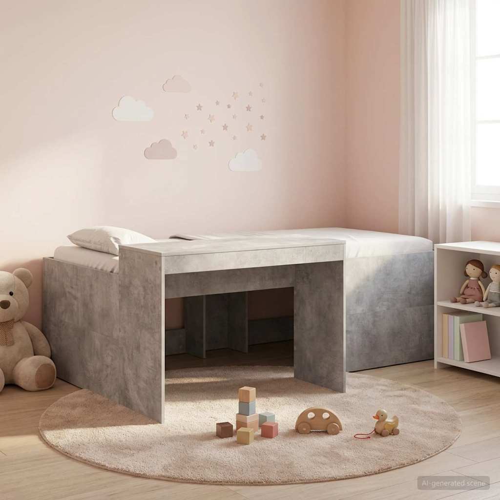 vidaXL Hoge Bed Frame met Bureau voor Kinderen Betongrijs 80 x 200 cm