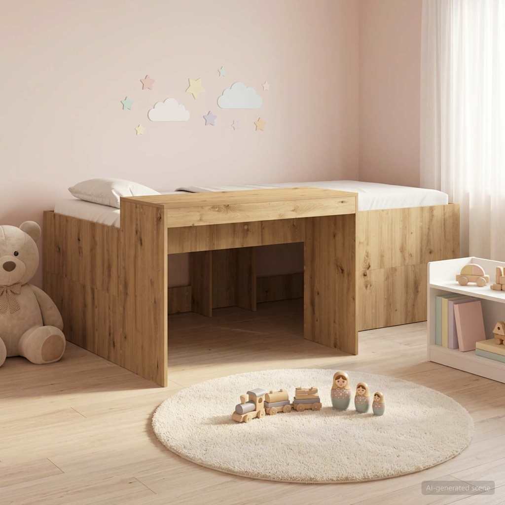 vidaXL Hoge Bed Frame met Bureau voor Kinderen Betongrijs 80 x 200 cm
