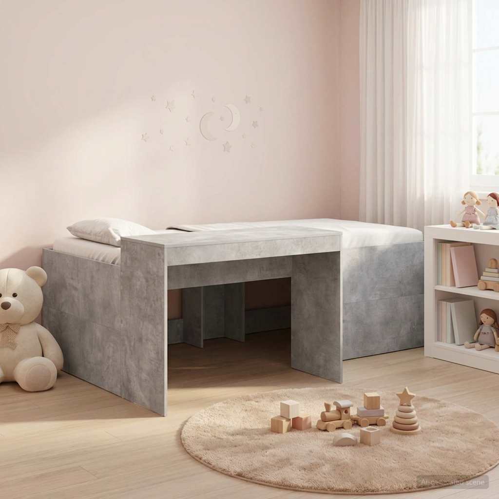 vidaXL Hoge Bed Frame met Bureau voor Kinderen Betongrijs 80 x 200 cm