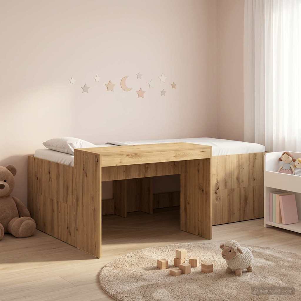 vidaXL Hoge Bed Frame met Bureau voor Kinderen Betongrijs 80 x 200 cm