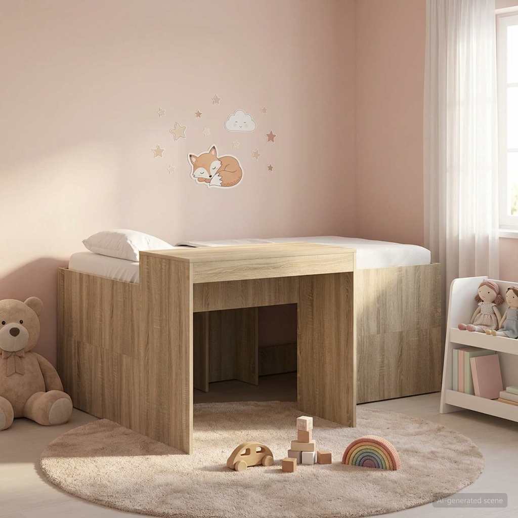 vidaXL Hoge Bed Frame met Bureau voor Kinderen Betongrijs 80 x 200 cm