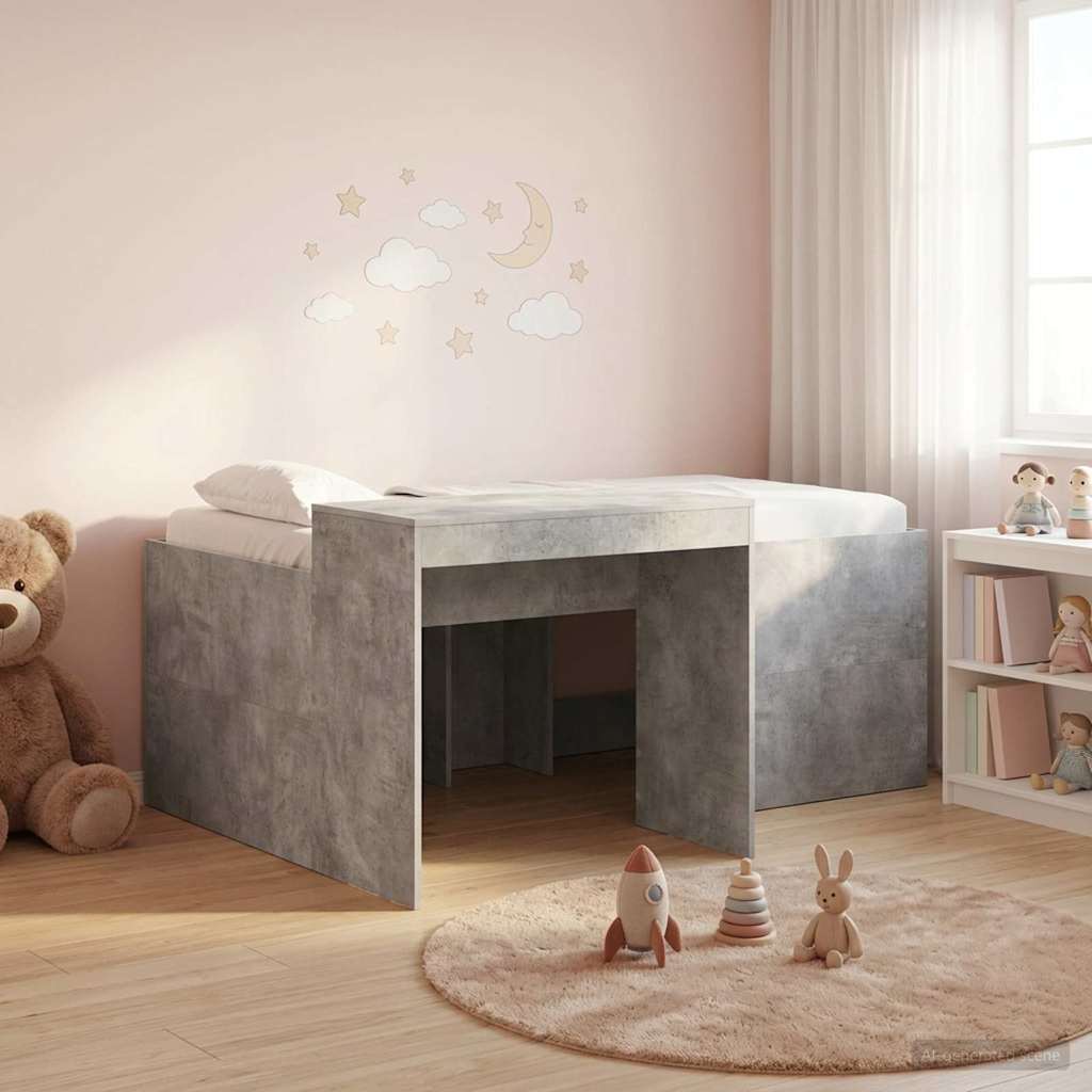 vidaXL Hoge Bed Frame met Bureau voor Kinderen Betongrijs 80 x 200 cm