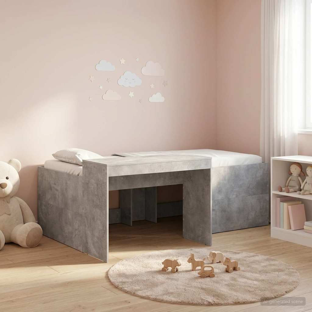 vidaXL Hoge Bed Frame met Bureau voor Kinderen Betongrijs 80 x 200 cm