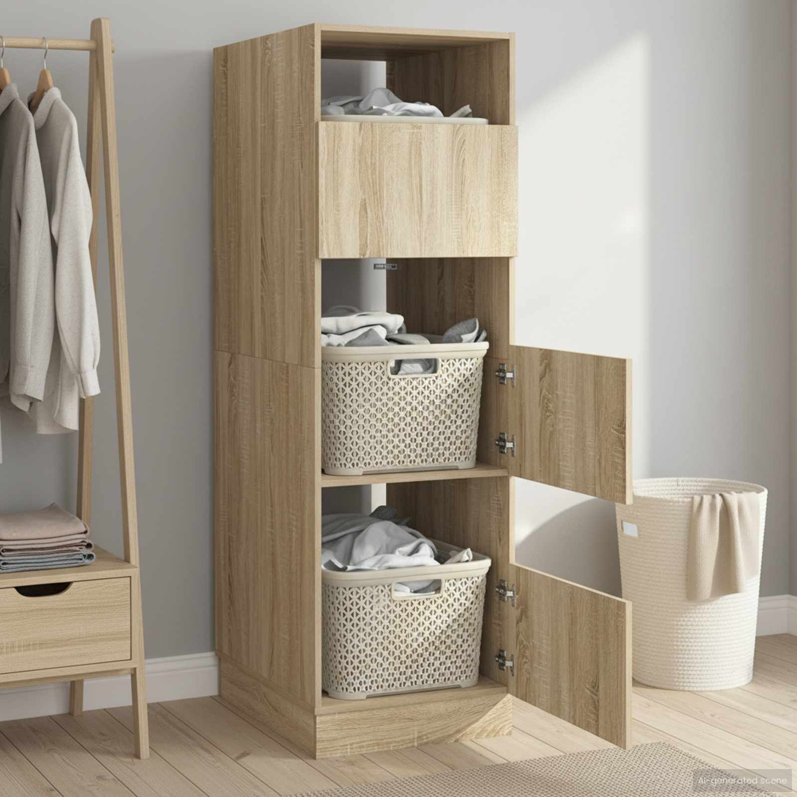 vidaXL Wasmeubel met opslag met de deur Wit Bewerkt hout