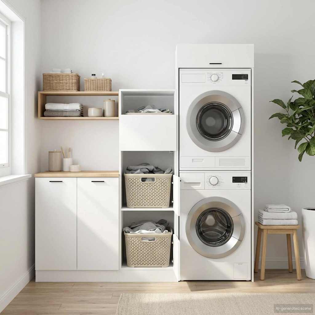 vidaXL Waskast Set met opslag met de deur 2 pcs Wit Bewerkt hout