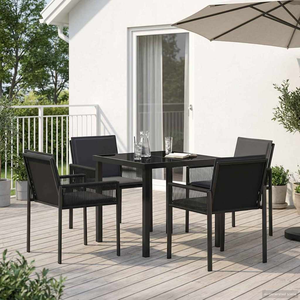 vidaXL Tuin eettafelset 7 st Zwart poly rattan