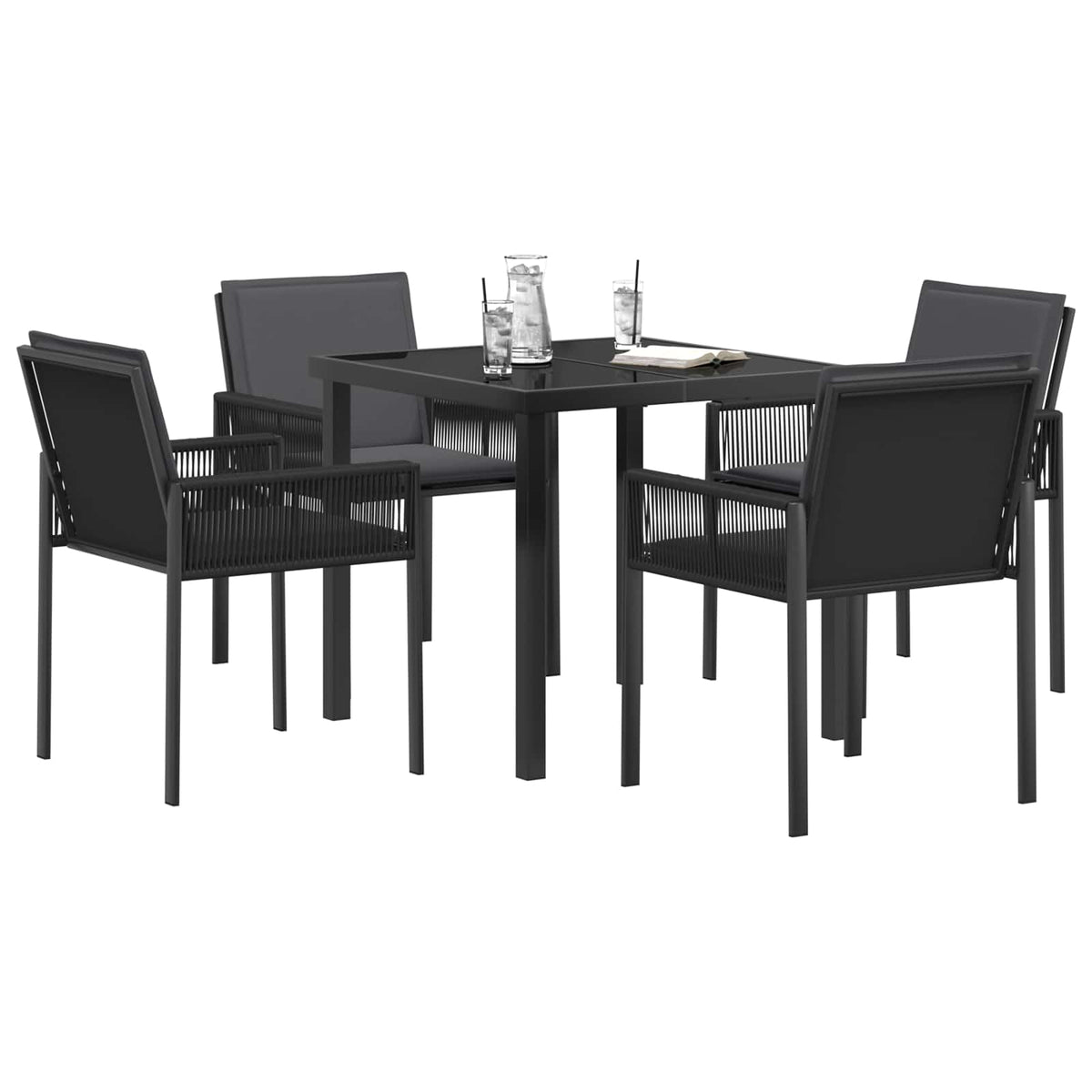 vidaXL Tuin eettafelset 7 st Zwart poly rattan