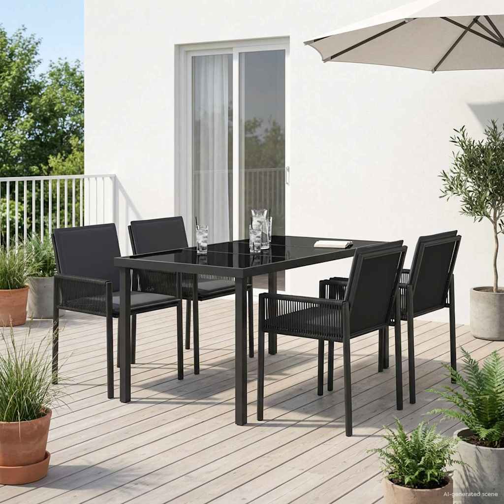 vidaXL Tuin eettafelset 7 st Zwart poly rattan