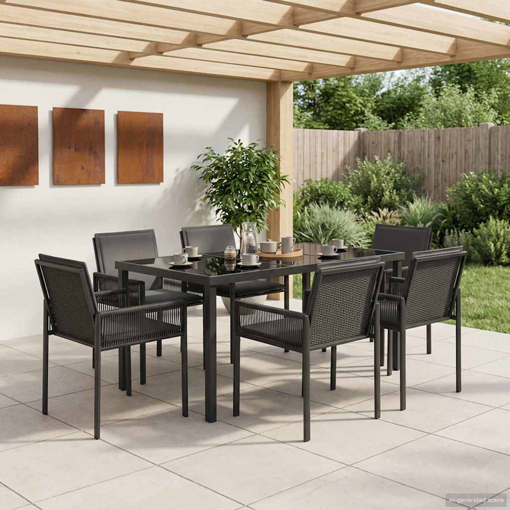 vidaXL Tuin eettafelset 7 st Zwart poly rattan