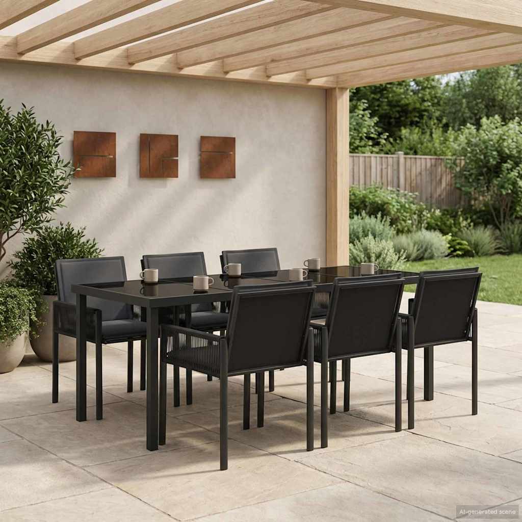 vidaXL Tuin eettafelset 7 st Zwart poly rattan