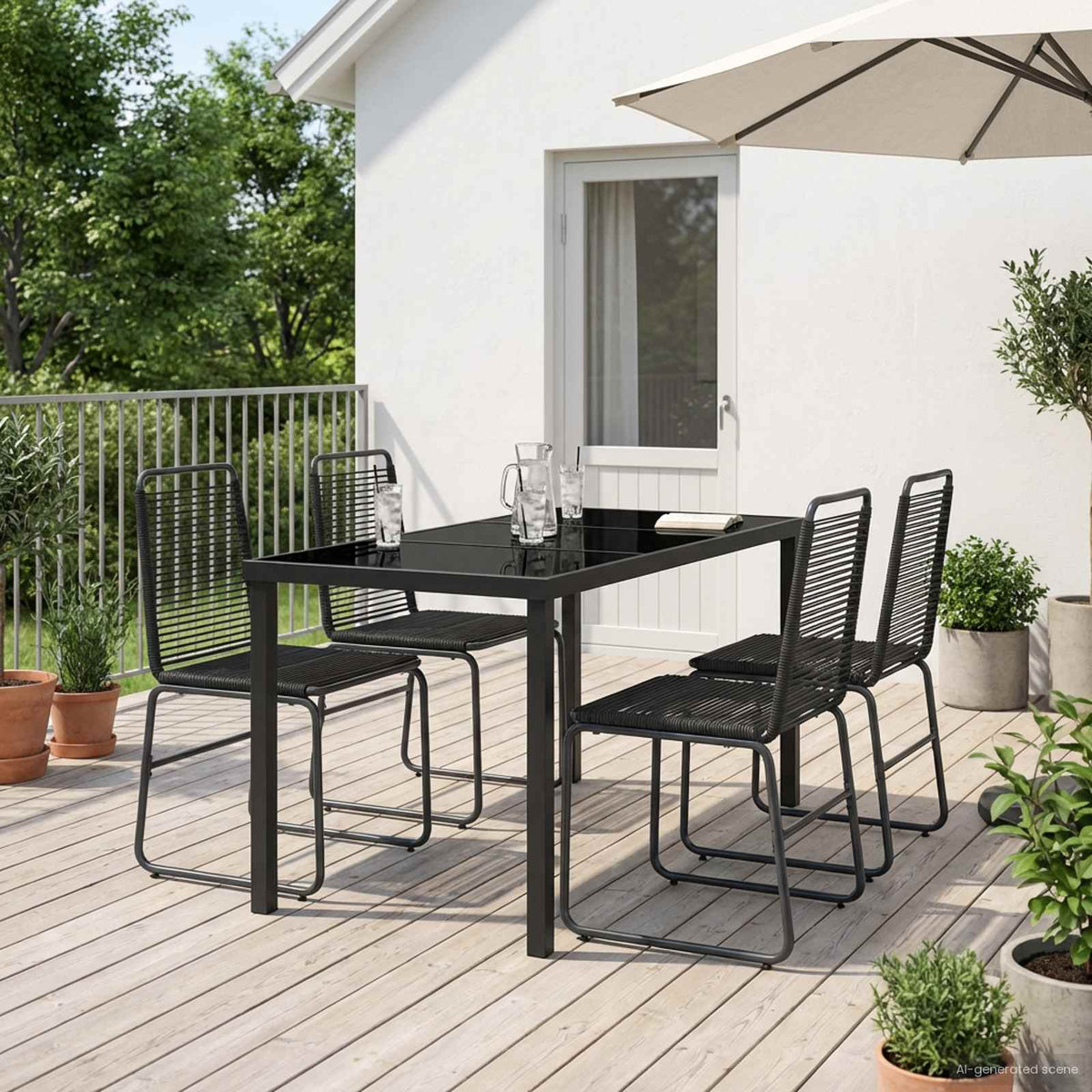 vidaXL Tuinset 3 st Zwart Metaal en Rotan